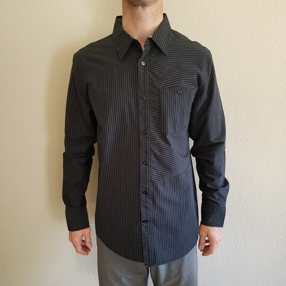 OAKLEY MEN BUTTON DOWN BLACK PINSTRIPE SHIRT LARGE - Picture 1 of 6